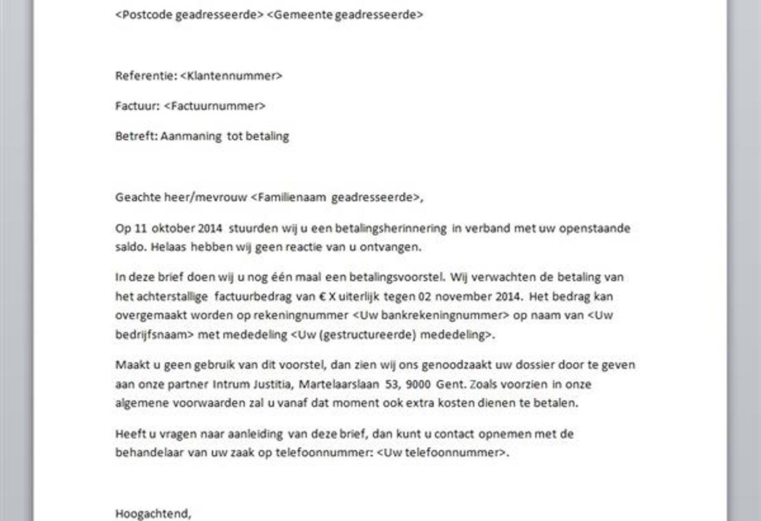 Aanmaningen Voorbeeld aanmaningsbrief